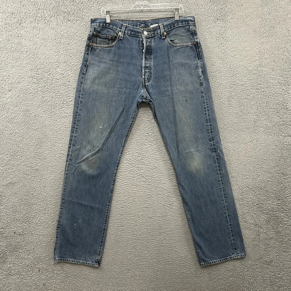 Vintage Levis Jeans Mens 36x34 Blue Denim 501 Straight Leg Button Fly American